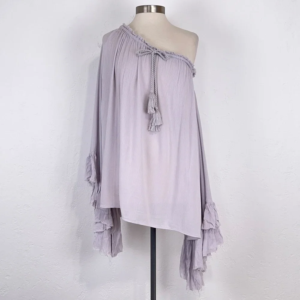 Free People Here To Stay Tunic Sz Small Boho Chic Oversized Gauzy Ruffle Flowy